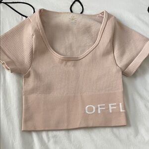 Aerie Blush Ribbed Crop Top with White Text